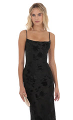 Velvet Floral Cowl Neck Maxi Dress in Black