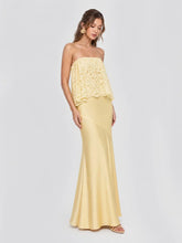 Lace Patchwork Satin Bandeau Maxi Dress