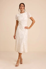 Bridget Ivory Floral Jacquard Puff Sleeve Midi Dress