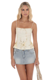 Embroidered Sequin Open back Top in Cream