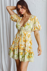 Rosy Tied Bust Mini Dress Floral Apple/Yellow