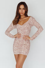 In The Now Long Sleeve Mini Dress Rose Leopard