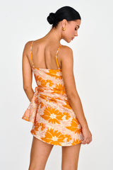 Sterling Gathered Waist Embroidery Mini Dress Orange