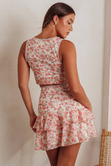 Loveletters High Waist Ruffle Mini Skirt Floral Pink