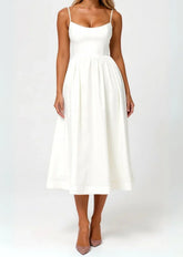 Wedding Guest Dress, Elegant Corset Midi Dress for Women - White, Light Blue, Pink, Purple