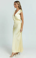 Hailey Midi Dress - Cap Sleeve V Neck Dress in Lemon