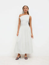 Cotton-blend Asymmetrical Neck Ruched Twist Pleated Maxi Dress