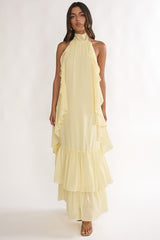 Lorina Layered Ruffle Halterneck Maxi Dress Butter