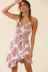 On The Prowl Cowl Neck Asymmetrical Hem Dress Leaf Print White