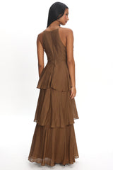 Aurika Tiered Ruffle Maxi Dress Coffee