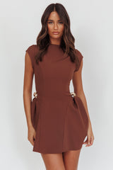 Girl Talks Cap Sleeve Puff Skirt Mini Dress Chocolate