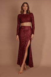 Nights In Monaco Sequin Crop Top Burgundy