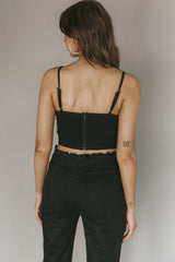 Jovi Feather-Trim Crop Top Black