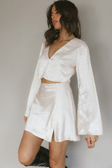 Reese Long Sleeve Satin Crop Top Cream