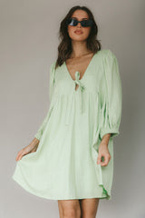 New Haven Puff Sleeve Swing Dress Lime