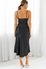 Downtown Cami Strap Front Split Midi Dress Black