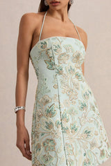 Brianna | Mint Floral Embellished Square-Neck Mini Dress