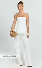 Valerie Two Piece Top and Pants Set - Baby Doll Top And Relaxed Pants Set in Off White