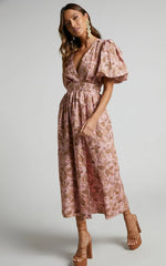 Amalie The Label - Franc Linen Puff Sleeve Wrap Midi Linen Dress - Int