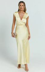 Hailey Midi Dress - Cap Sleeve V Neck Dress in Lemon