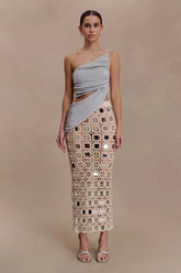 Noel Mirror Knit Midi Skirt - Beige