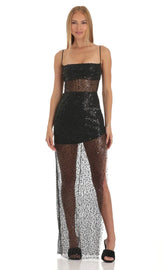 Sequin Maxi Dress in Black