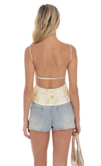 Embroidered Sequin Open back Top in Cream