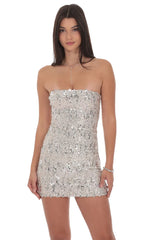 Two-Toned Sequin Bodycon Dress in Silver