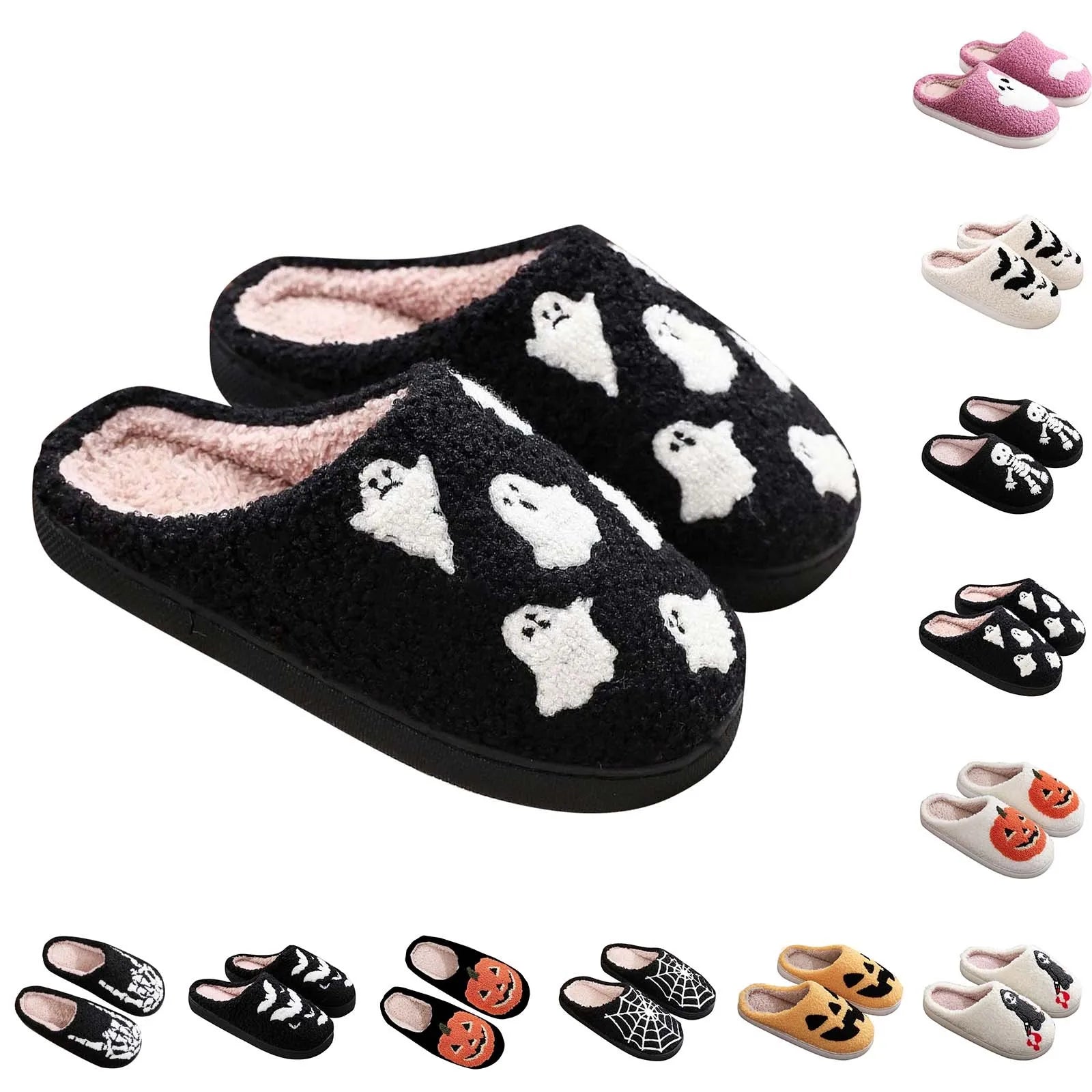 Halloween Christmas Velvet Lined Warm Slippers Holiday House Shoes Home Slipper for Women Fuzzy Outdoor Indoor Bedroom Slippers