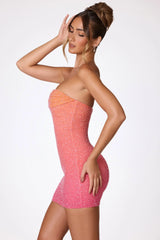 Embellished Strapless Mini Dress In Red And Orange Ombré