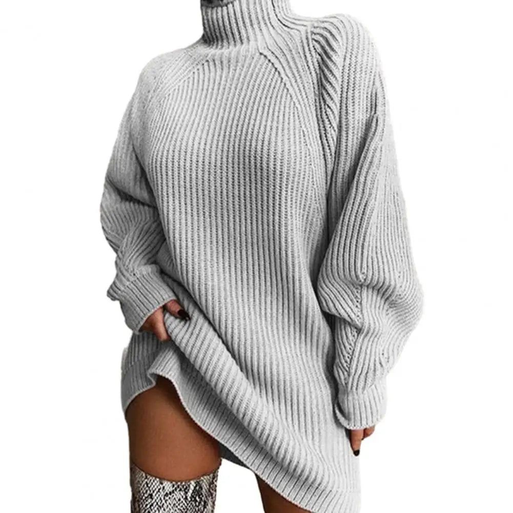 1Pc Autumn Winter Sweater Dress Loose Fit Warm Women Sweater Dress Stylish High Collar Women'S Sweater Dress for Autumn Winter