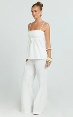Valerie Two Piece Top and Pants Set - Baby Doll Top And Relaxed Pants Set in Off White