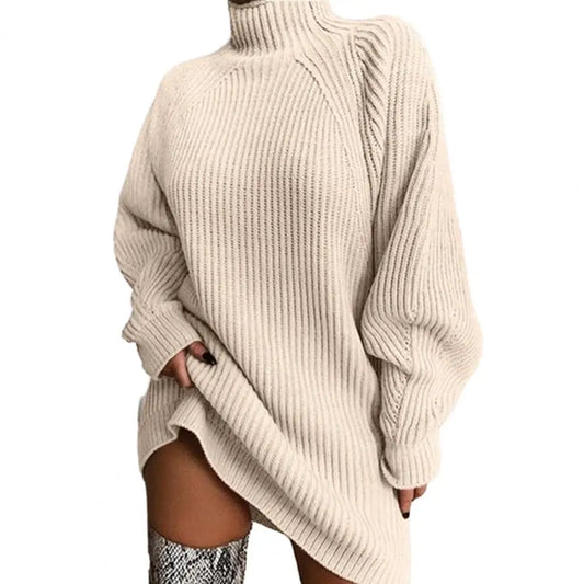 1Pc Autumn Winter Sweater Dress Loose Fit Warm Women Sweater Dress Stylish High Collar Women'S Sweater Dress for Autumn Winter