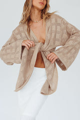 Rivera Deep-V Waist-Tie Top Crochet Sand