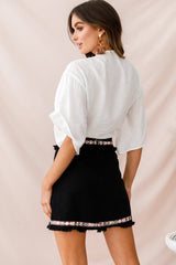 Rivera Deep V Waist Tie Top White