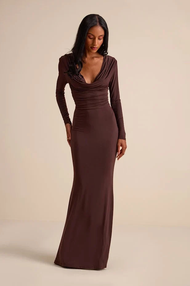 Jennifer Brown Jersey Knit Cowl Neck Maxi Dress