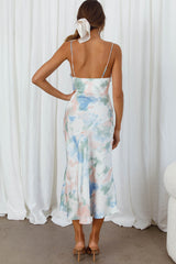 Well Versed Pleated Bust Front Split Dress Watercolor Green