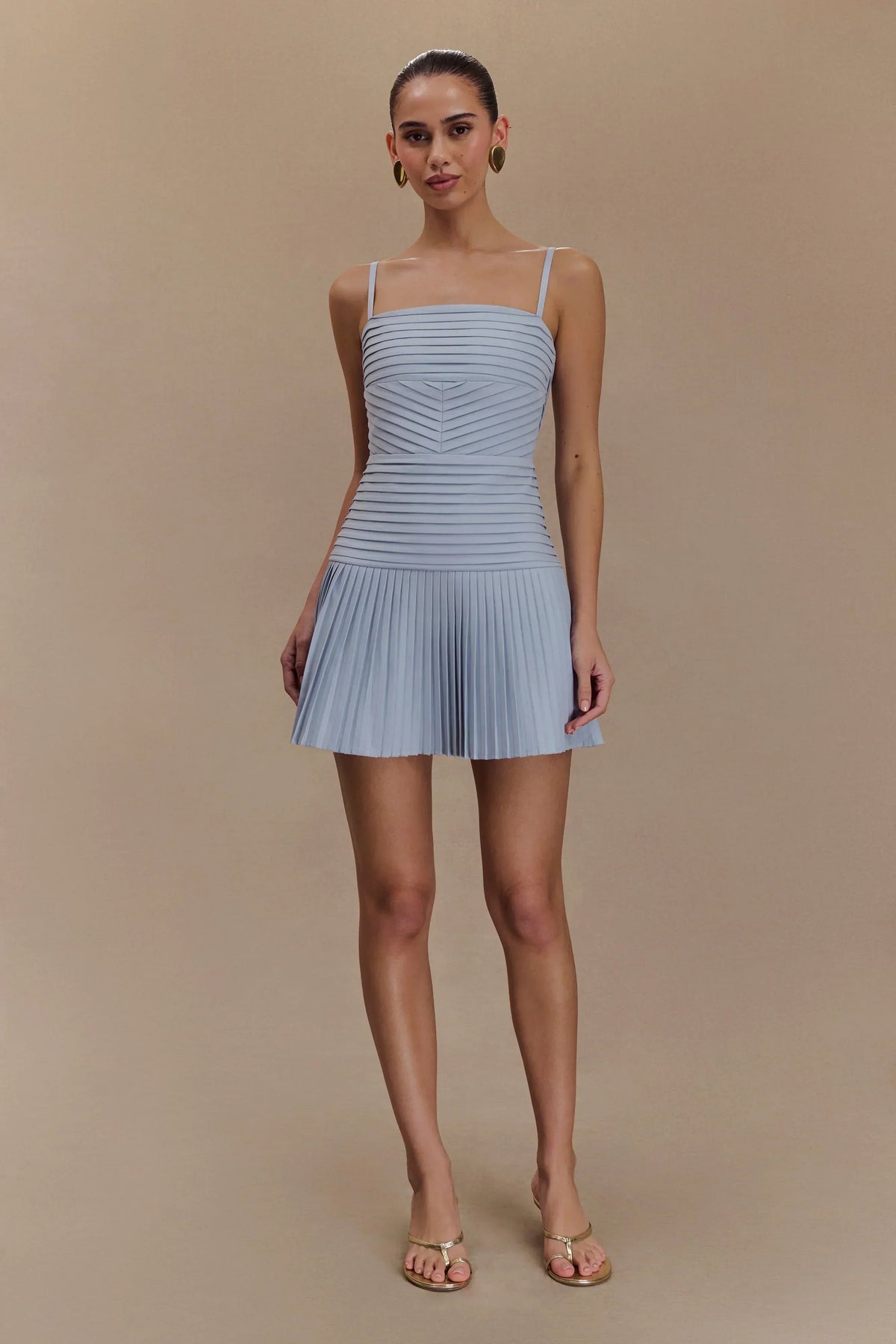 Rylee Multi Pleat Mini Dress - Ice Blue