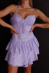 St Tropez Cami Strap Frill Trim Lace Mini Dress Lilac