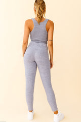 My Girl Fuzzy Knit Jogger Pants Steel Blue