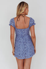 Norma Jean Puff Sleeve Cut-Out Bust Lace Mini Dress Blue