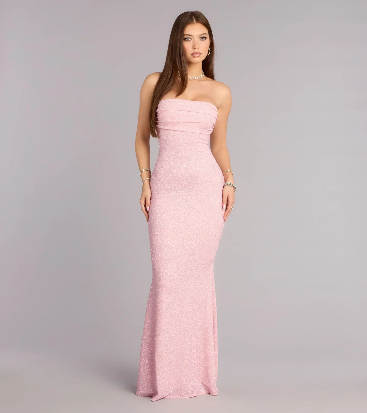 Audrina Glitter Strapless Mermaid Formal Dress