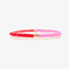 Pink and Red Vinyl Disc Bead Stretch Bracelet Set