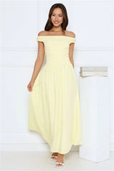 Camellia Charm Off Shoulder Maxi Dress Yellow