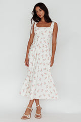 Mathilda Tied Shoulder Midi Dress Pink Floral