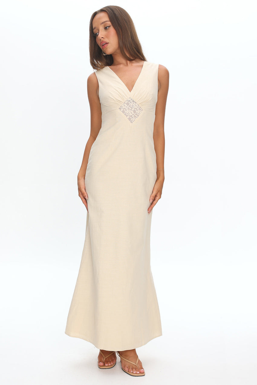 Perry Lace Insert Maxi Dress Vanilla