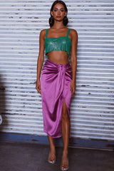 On The Money Gathered Midi Skirt Orchid
