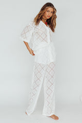 Abraya Lace Button-Up Shirt White