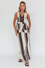 Philomena Button Pocket Vest Top Stripe Black