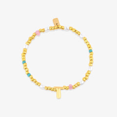 Initial Pearl & Seed Bead Stretch Bracelet